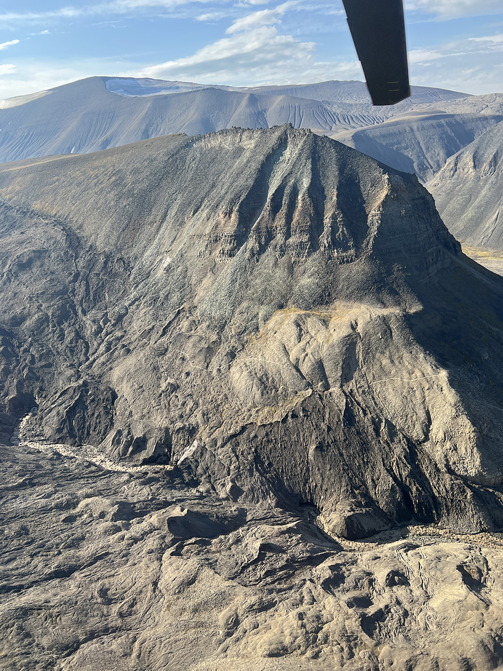 Recent landslide at the foot of Sarkofagen. Photo: Governor of Svalbard.